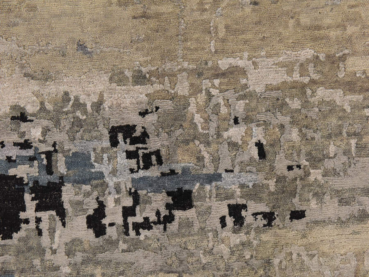 Modern / Contemporary hand-knotted wool/silk rug in Beige, 6'3" x 8'10", SKU O078896 (view 5)