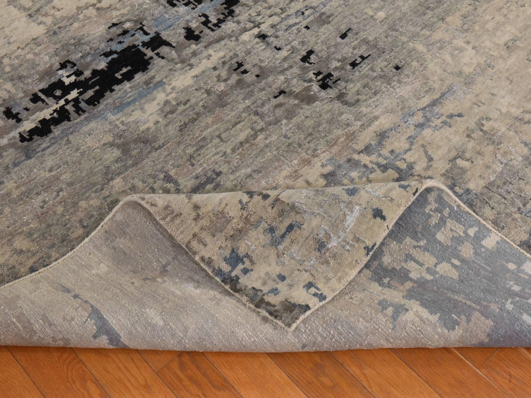 Modern / Contemporary hand-knotted wool/silk rug in Beige, 6'3" x 8'10", SKU O078896 (view 8)
