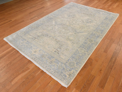 Oushak Oushak hand-knotted wool/silk rug in Ivory, 6' x 9'5", SKU O078897 (view 4)