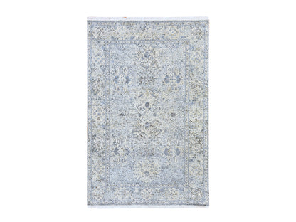 Oushak Transitional hand-knotted wool/silk rug in Ivory, 6' x 9'3", SKU O078899