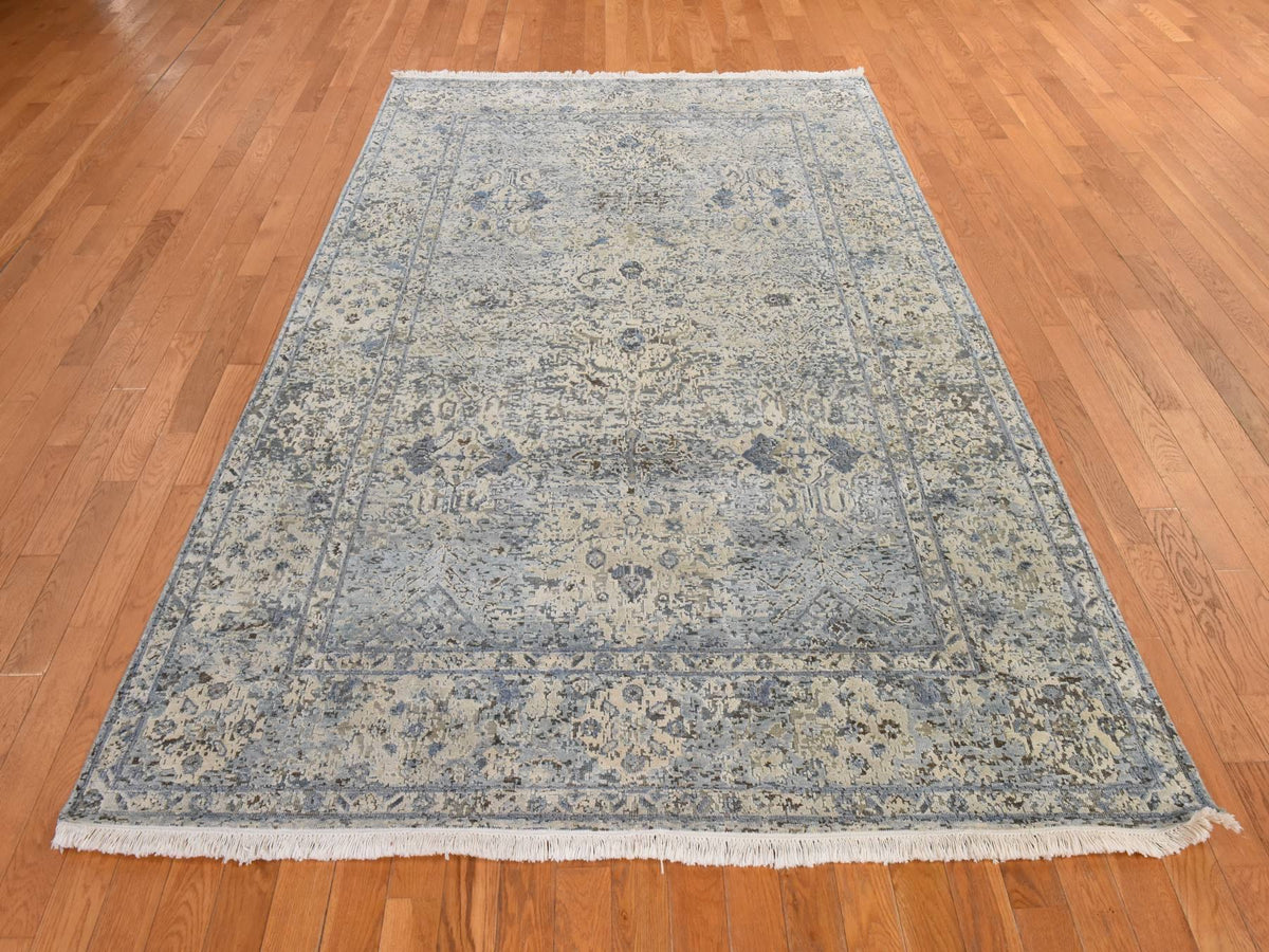 Oushak Transitional hand-knotted wool/silk rug in Ivory, 6' x 9'3", SKU O078899 (view 2)