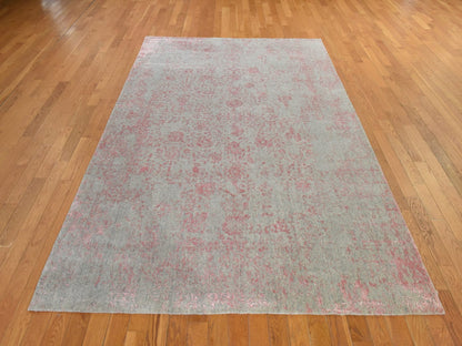 Transitional Transitional hand-knotted wool/silk rug in Pink, 6' x 9', SKU O078900 (view 2)