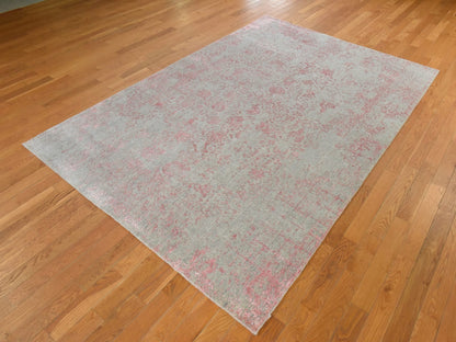 Transitional Transitional hand-knotted wool/silk rug in Pink, 6' x 9', SKU O078900 (view 4)