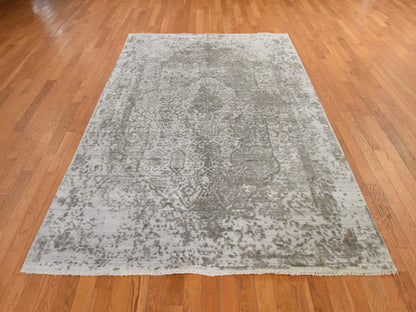 Persian Transitional hand-knotted wool/silk rug in Gray, 6' x 9', SKU O078901 (view 2)