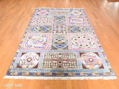 Modern / Contemporary hand-knotted silk rug in Brown, 6'1" x 9', SKU O078903 (view 3)