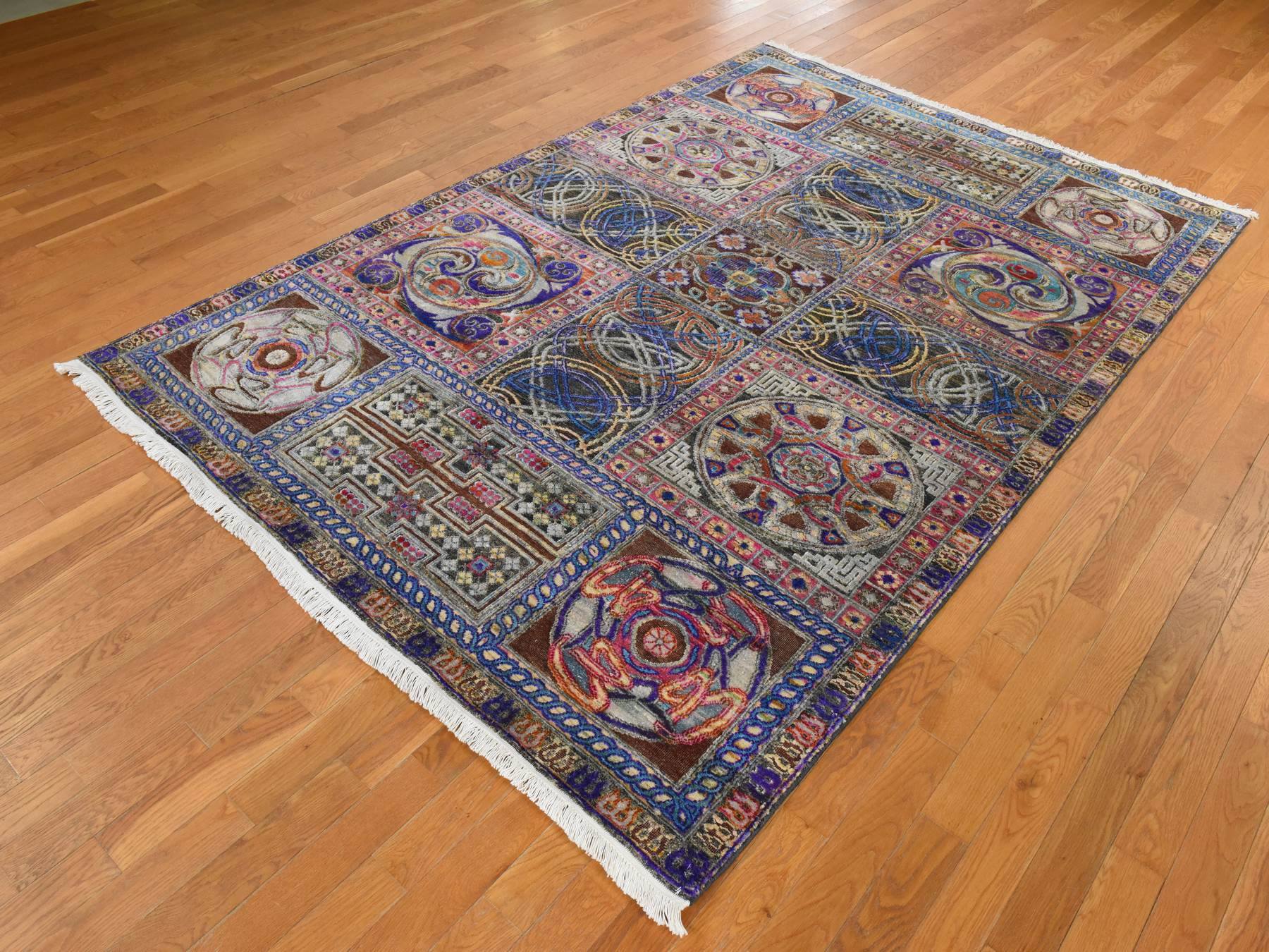 Modern / Contemporary hand-knotted silk rug in Brown, 6'1" x 9', SKU O078903 (view 4)