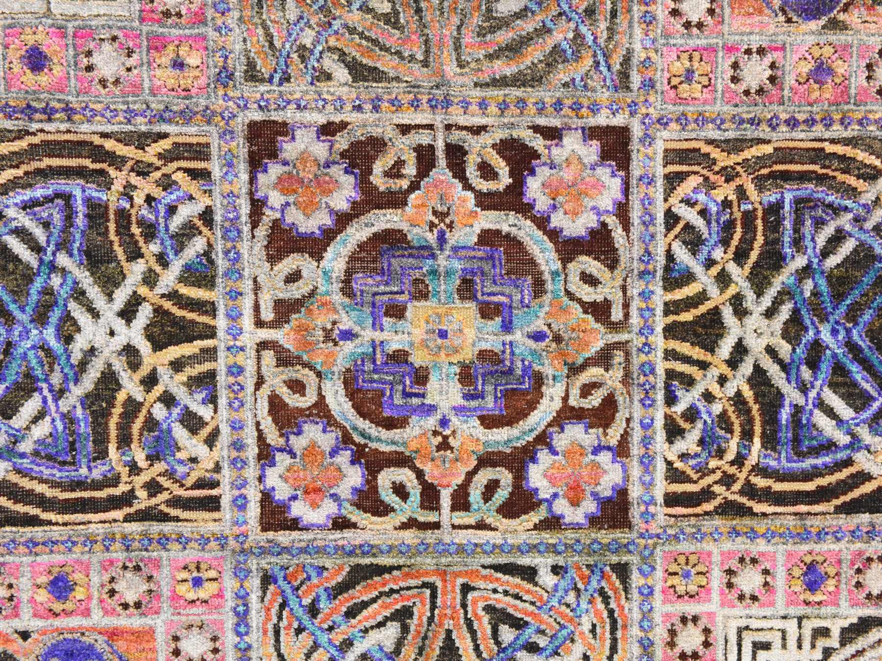 Modern / Contemporary hand-knotted silk rug in Brown, 6'1" x 9', SKU O078903 (view 5)