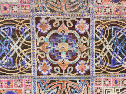 Modern / Contemporary hand-knotted silk rug in Brown, 6'1" x 9', SKU O078903 (view 5)