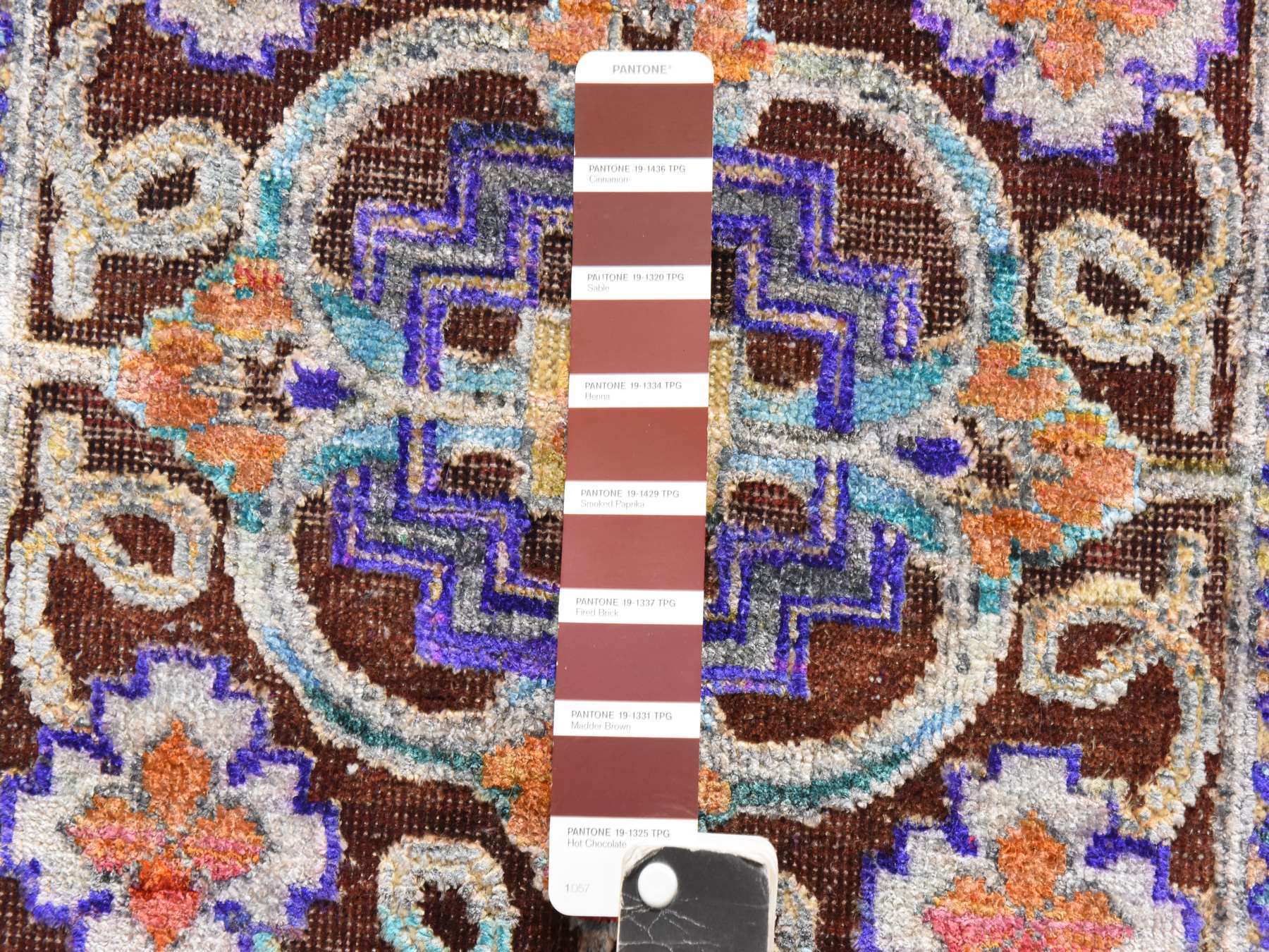 Modern / Contemporary hand-knotted silk rug in Brown, 6'1" x 9', SKU O078903 (view 6)