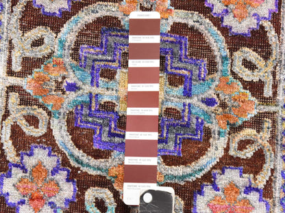 Modern / Contemporary hand-knotted silk rug in Brown, 6'1" x 9', SKU O078903 (view 6)
