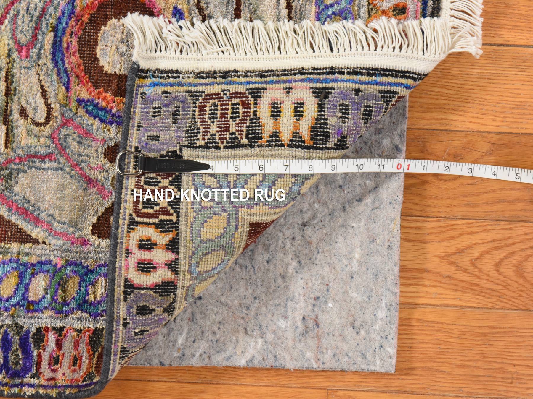 Modern / Contemporary hand-knotted silk rug in Brown, 6'1" x 9', SKU O078903 (view 7)