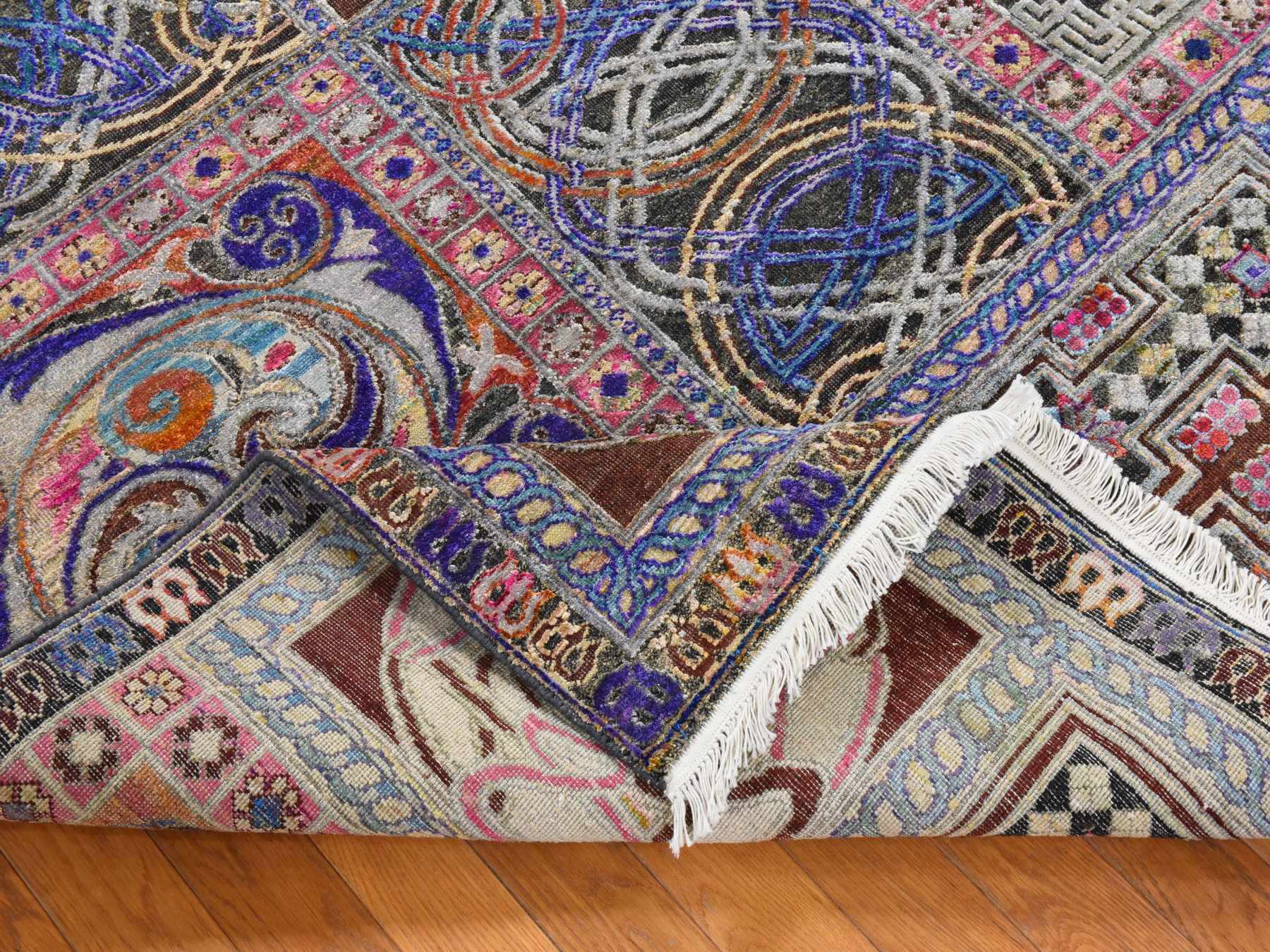 Modern / Contemporary hand-knotted silk rug in Brown, 6'1" x 9', SKU O078903 (view 8)