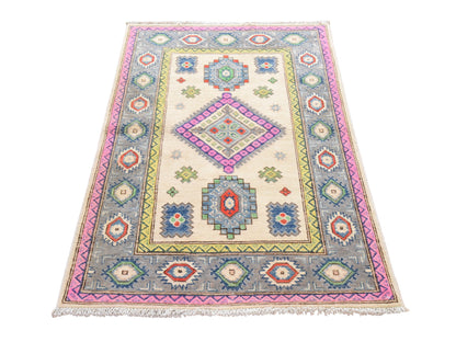 Kazak Khotan hand-knotted wool rug in Ivory, 3'1" x 4'9", SKU O078904