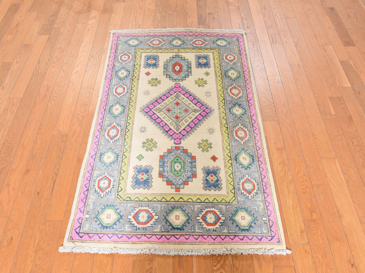 Kazak Khotan hand-knotted wool rug in Ivory, 3'1" x 4'9", SKU O078904 (view 2)