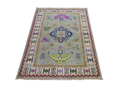 Kazak Kazak hand-knotted wool rug in Green, 3'4" x 4'9", SKU O078905