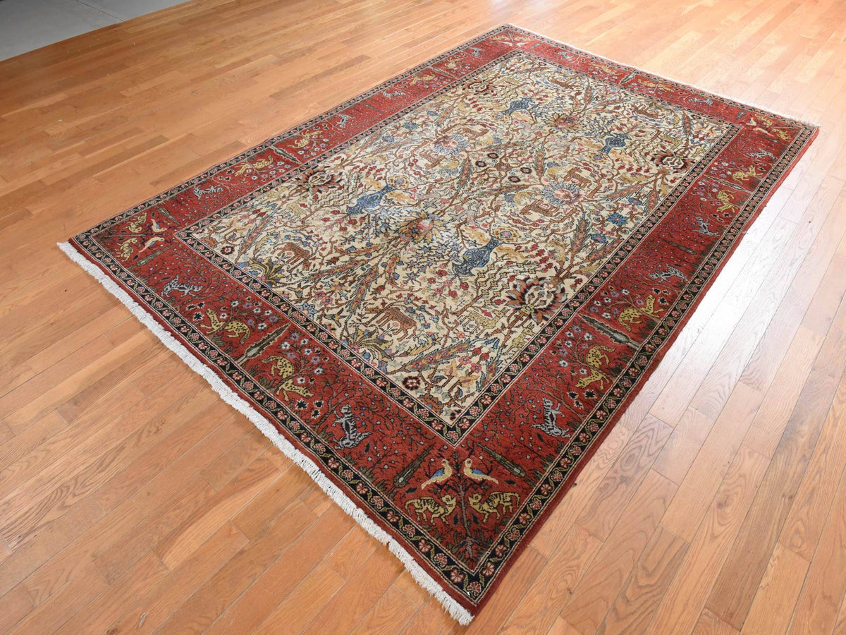 Persian Vintage hand-knotted wool rug in Ivory, 6'6" x 9'8", SKU O078912 (view 4)