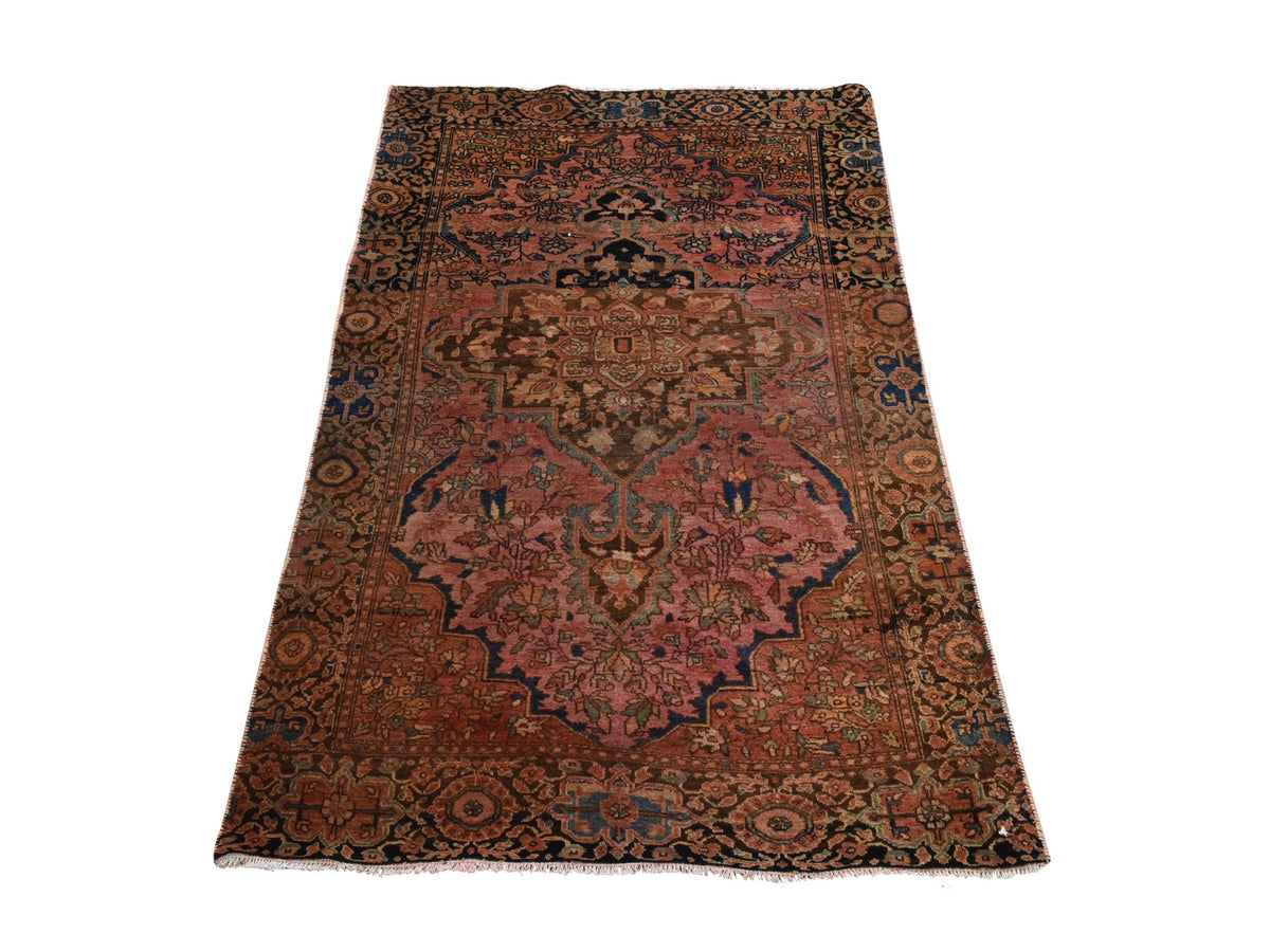 Persian Antique hand-knotted wool rug in Pink, 2'9" x 4'6", SKU O078913