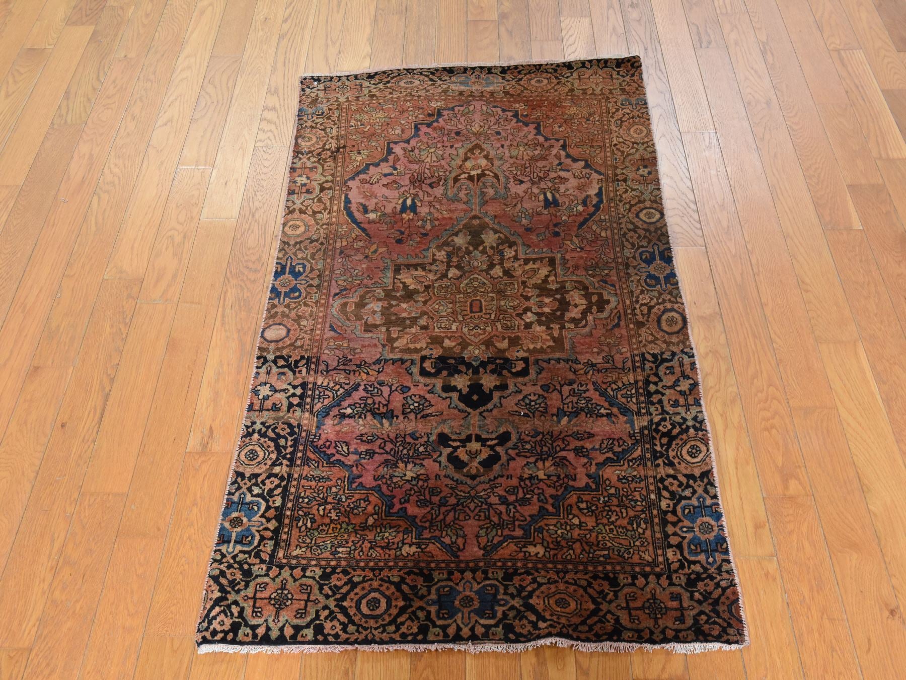 Persian Antique hand-knotted wool rug in Pink, 2'9" x 4'6", SKU O078913 (view 2)