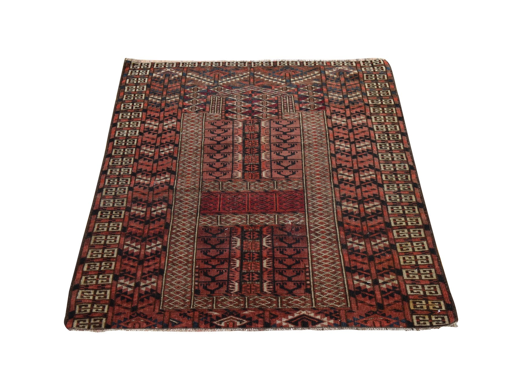 Antique hand-knotted wool rug in Red, 3'3" x 3'6", SKU O078915