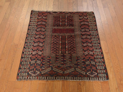Antique hand-knotted wool rug in Red, 3'3" x 3'6", SKU O078915 (view 2)