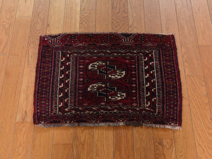 Antique hand-knotted wool rug in Red, 1'6" x 2'1", SKU O078916 (view 2)