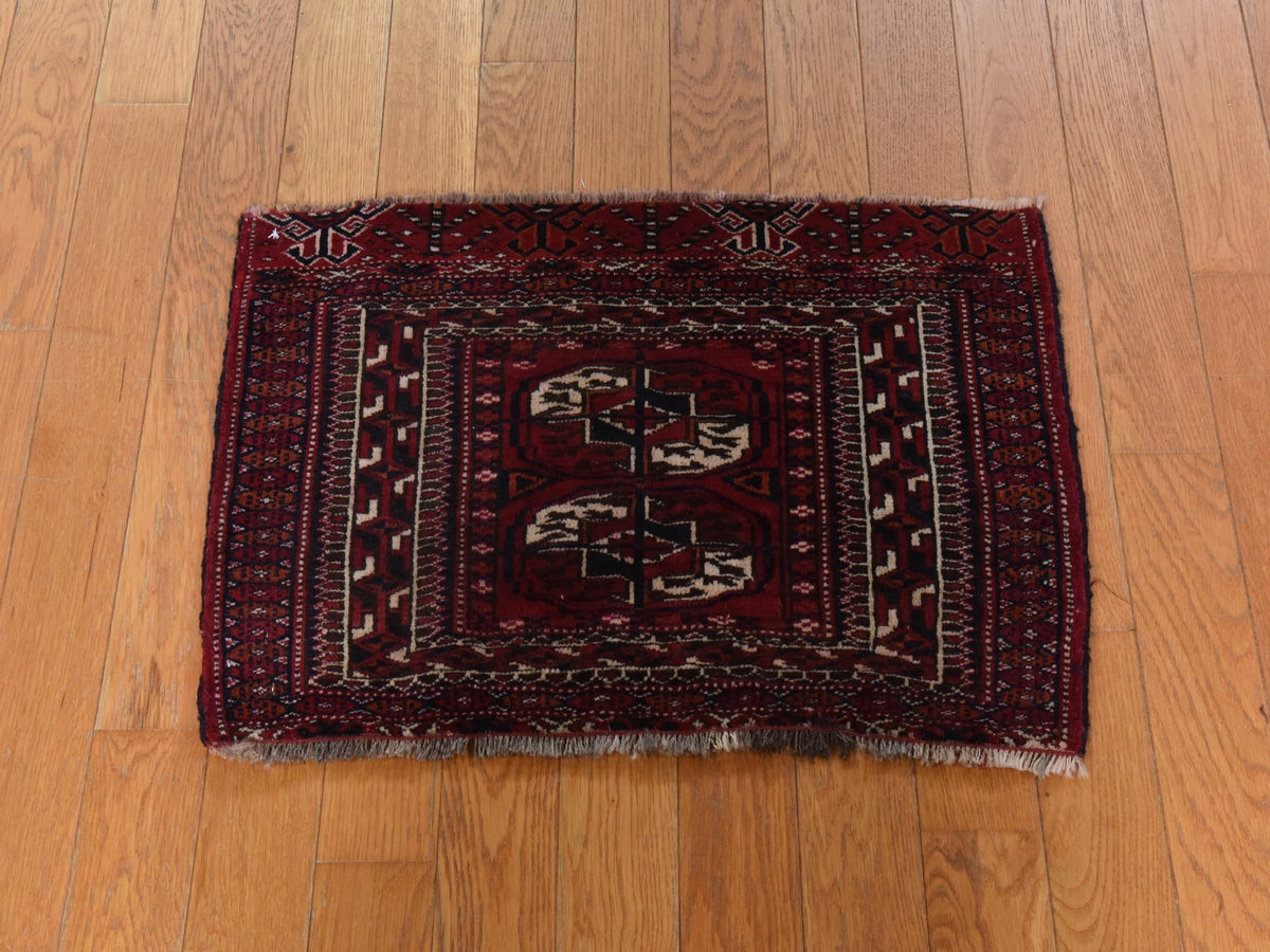 Antique hand-knotted wool rug in Red, 1'6" x 2'1", SKU O078916 (view 2)