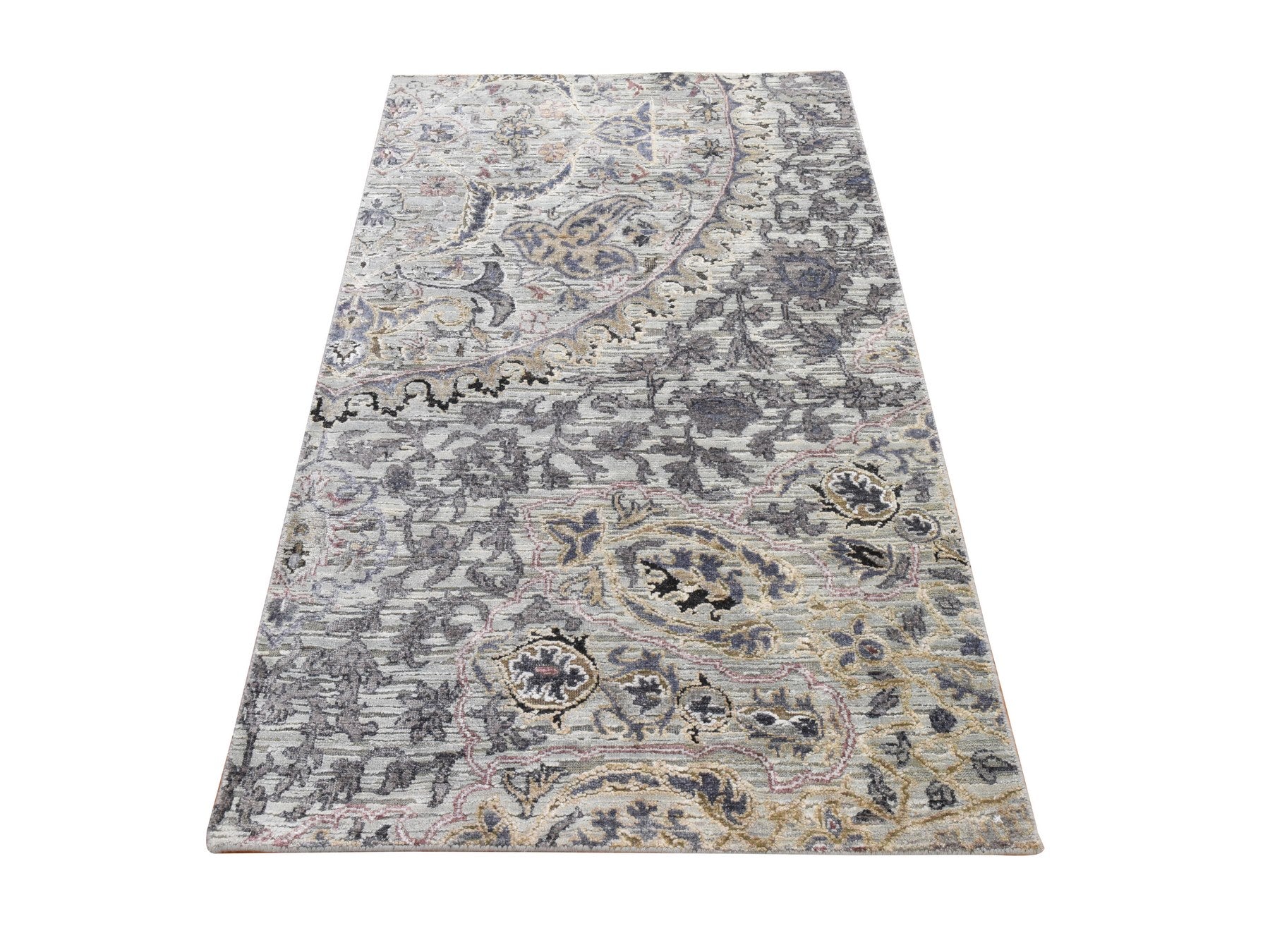 Transitional hand-knotted silk rug in Green, 3' x 5'3", SKU O078919
