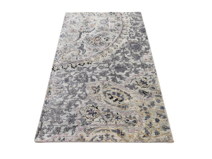 Transitional hand-knotted silk rug in Green, 3' x 5'3", SKU O078919
