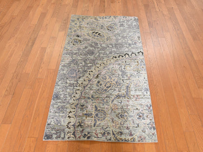 Transitional hand-knotted silk rug in Green, 3' x 5'3", SKU O078919 (view 2)