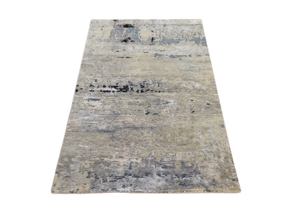Modern / Contemporary hand-knotted wool/silk rug in Beige, 3' x 4'10", SKU O078920