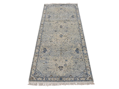 Oushak Transitional hand-knotted wool/silk runner in Ivory, 2'6" x 6', SKU O078921