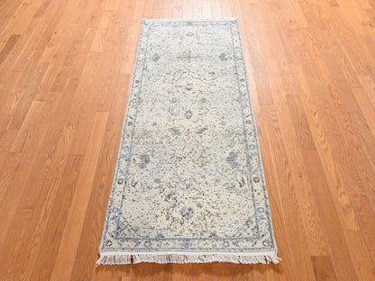 Oushak Transitional hand-knotted wool/silk runner in Ivory, 2'6" x 6', SKU O078921 (view 2)
