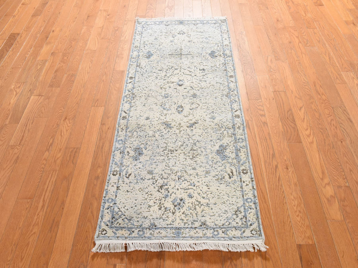 Oushak Transitional hand-knotted wool/silk runner in Ivory, 2'6" x 6', SKU O078921 (view 2)