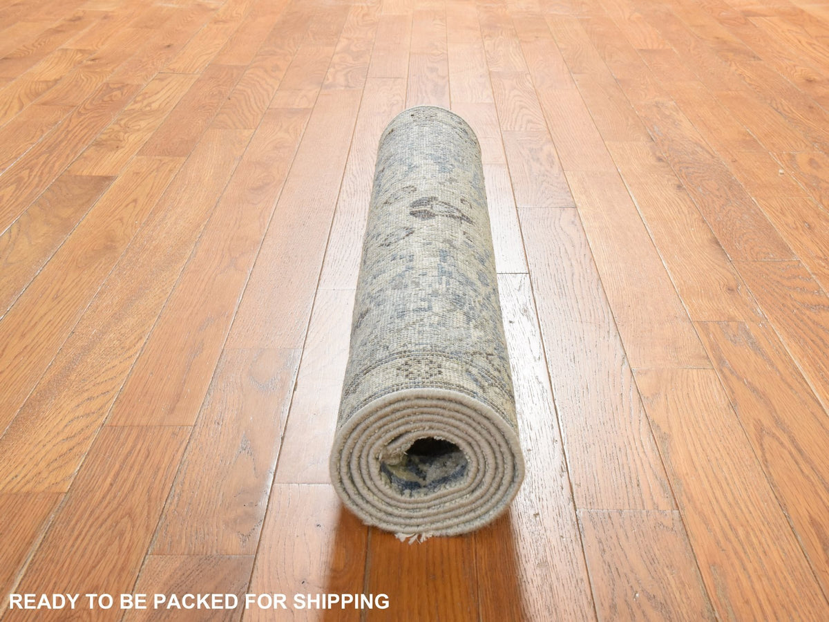 Oushak Transitional hand-knotted wool/silk runner in Ivory, 2'6" x 6', SKU O078921 (view 7)