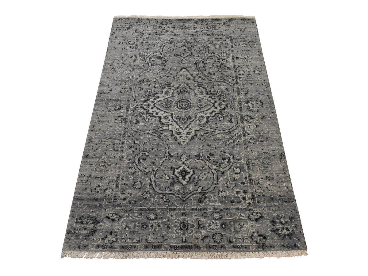 Persian Transitional hand-knotted wool/silk rug in Gray, 3'1" x 5'1", SKU O078922