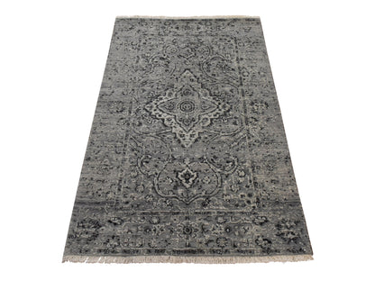 Persian Transitional hand-knotted wool/silk rug in Gray, 3'1" x 5'1", SKU O078922