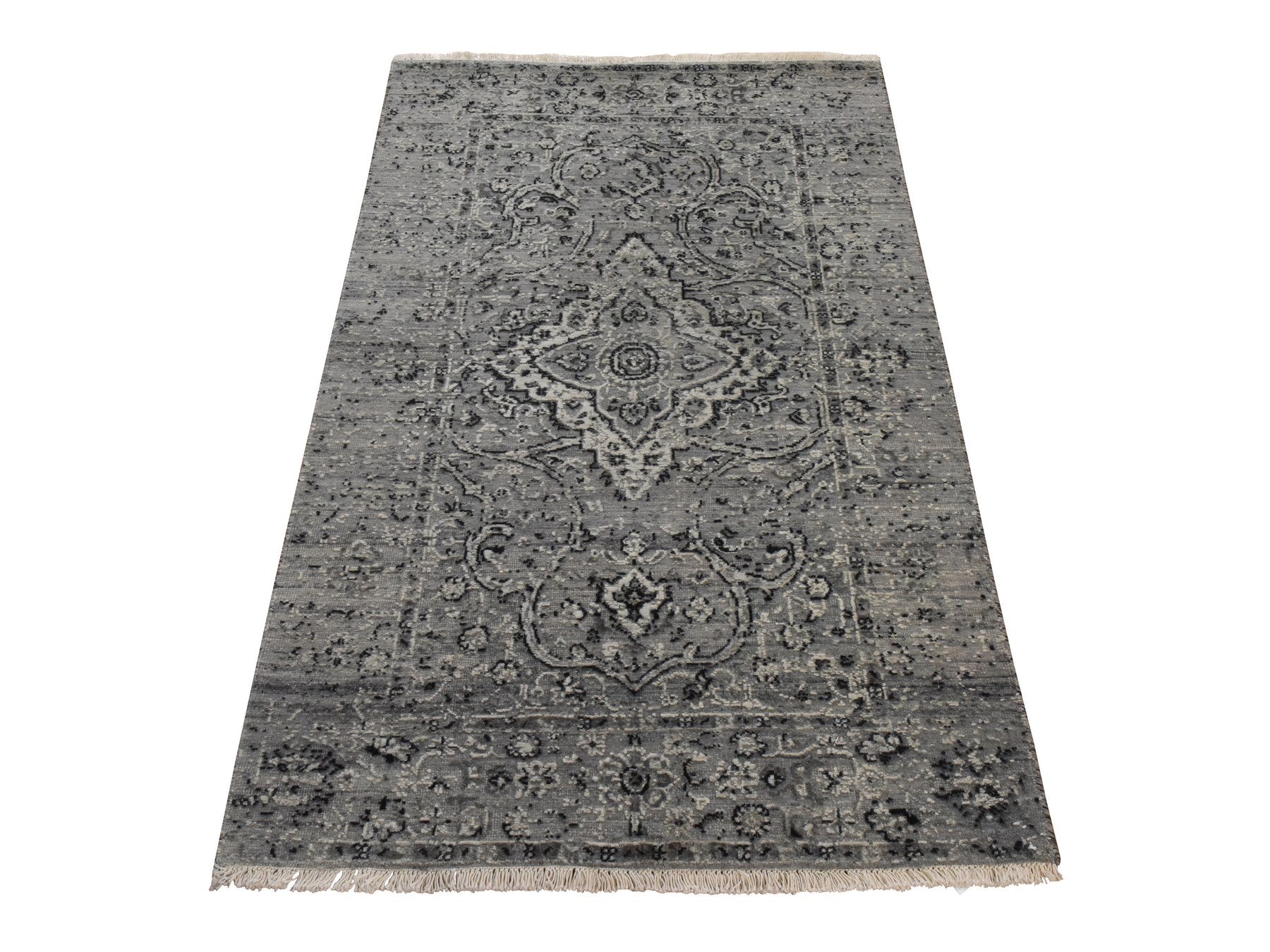 Persian Transitional hand-knotted wool/silk rug in Gray, 3'1" x 5'1", SKU O078922