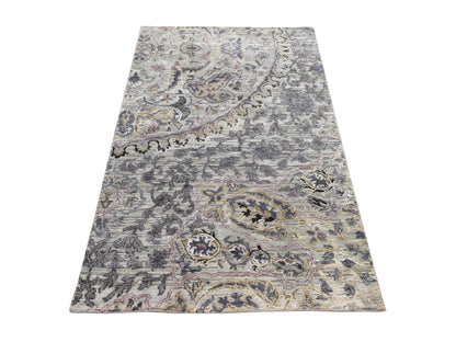Transitional hand-knotted silk rug in Green, 3' x 5'3", SKU O078923