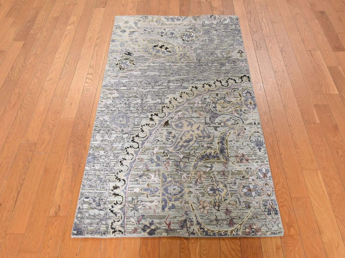 Transitional hand-knotted silk rug in Green, 3' x 5'3", SKU O078923 (view 2)