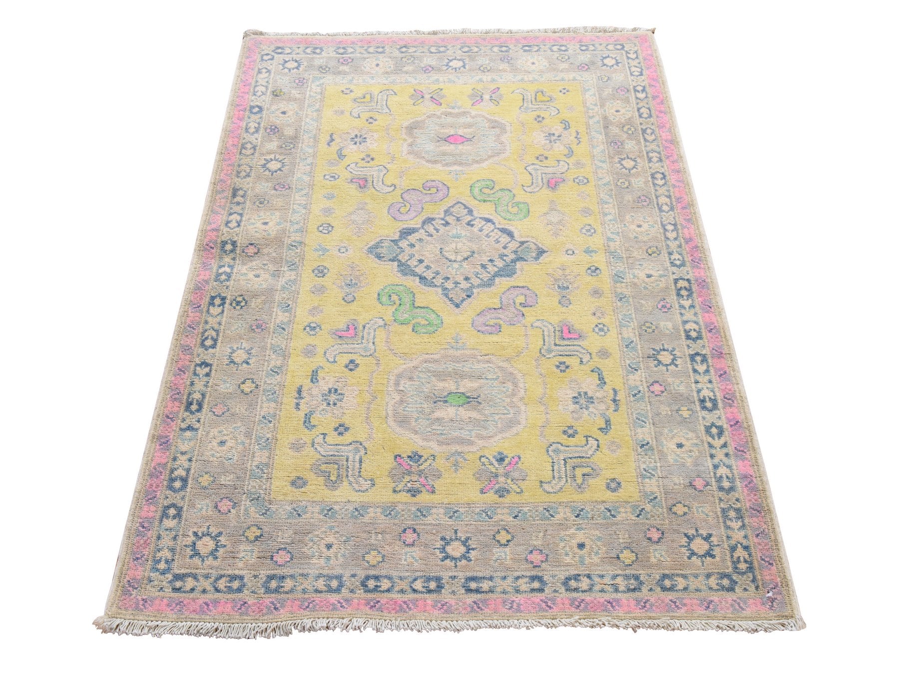 Kazak Kazak hand-knotted wool rug in Yellow, 3'3" x 4'8", SKU O078924