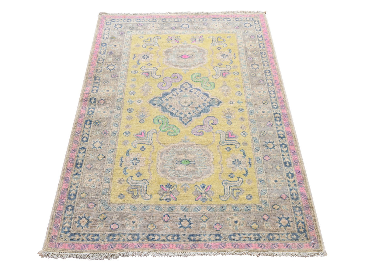 Kazak Kazak hand-knotted wool rug in Yellow, 3'3" x 4'8", SKU O078924