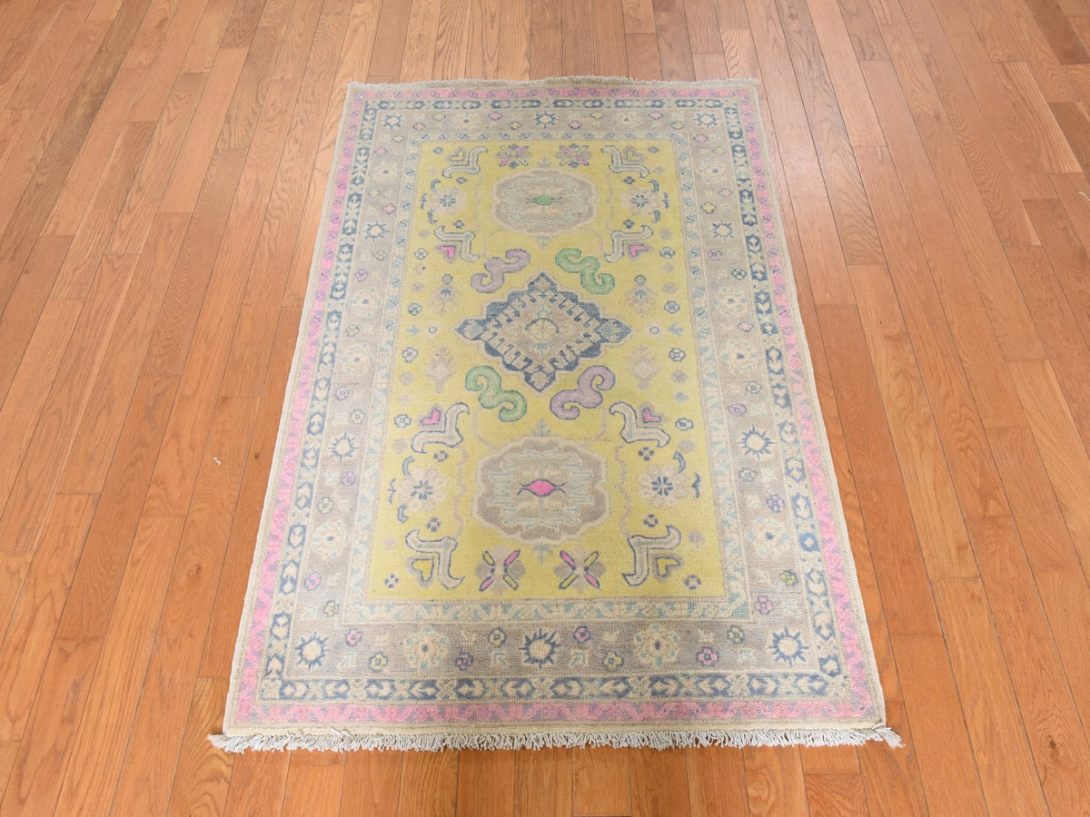 Kazak Kazak hand-knotted wool rug in Yellow, 3'3" x 4'8", SKU O078924 (view 2)