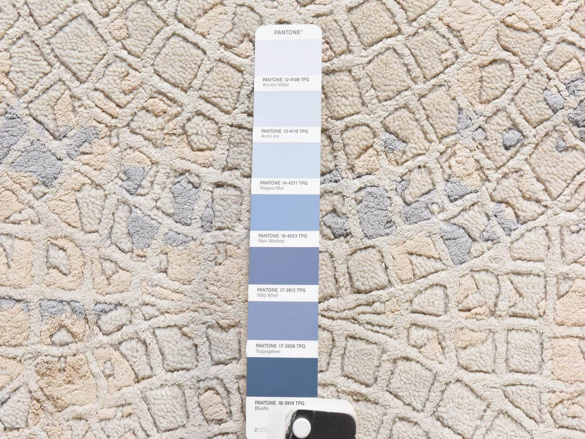 Modern / Contemporary hand-knotted wool/silk rug in Beige, 3' x 5', SKU O078926 (view 4)