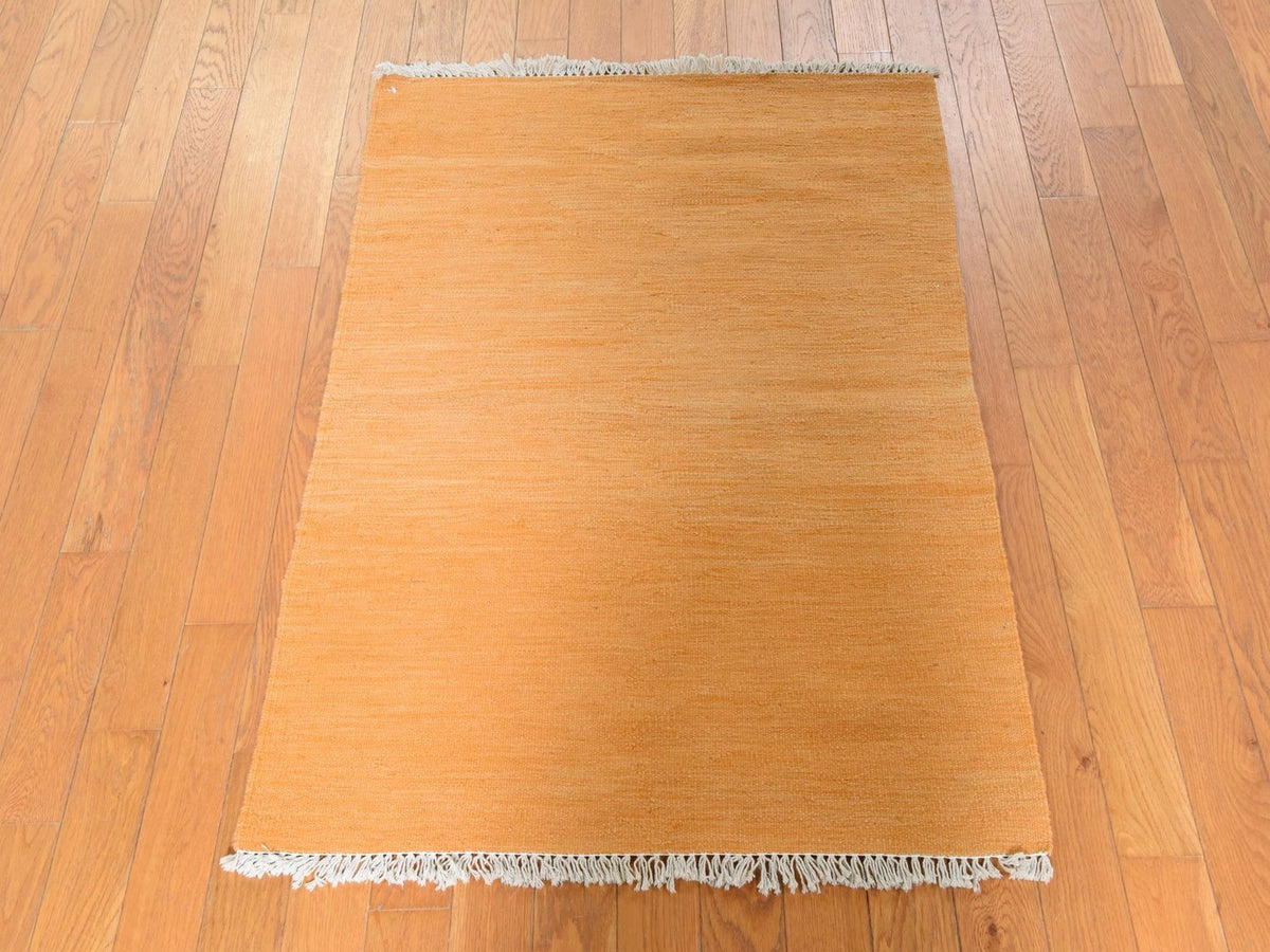Kilim Flatweave hand-knotted wool rug in Orange, 2'8" x 3'8", SKU O078927 (view 2)