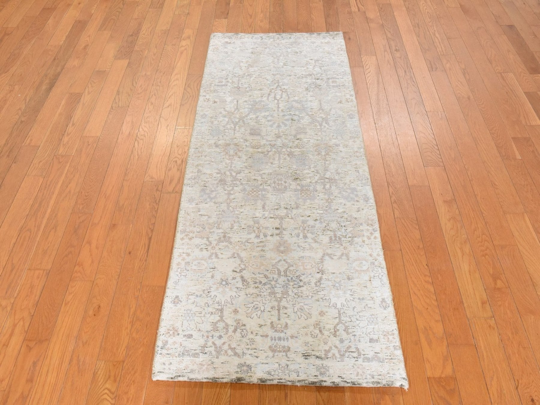 Tabriz Transitional hand-knotted silk runner in Ivory, 2'6" x 6'2", SKU O078929 (view 2)