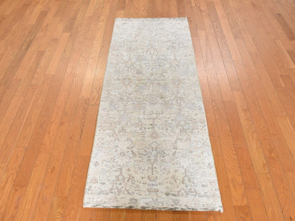 Tabriz Transitional hand-knotted silk runner in Ivory, 2'6" x 6'2", SKU O078929 (view 2)