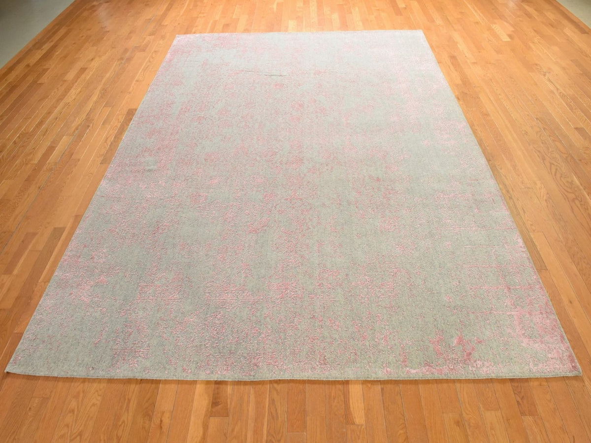 Transitional Transitional hand-knotted wool/silk rug in Pink, 9' x 12', SKU O078933 (view 2)