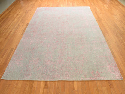 Transitional Transitional hand-knotted wool/silk rug in Pink, 9' x 12', SKU O078933 (view 2)