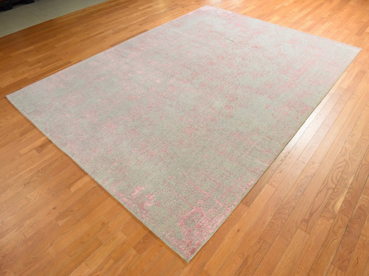 Transitional Transitional hand-knotted wool/silk rug in Pink, 9' x 12', SKU O078933 (view 4)