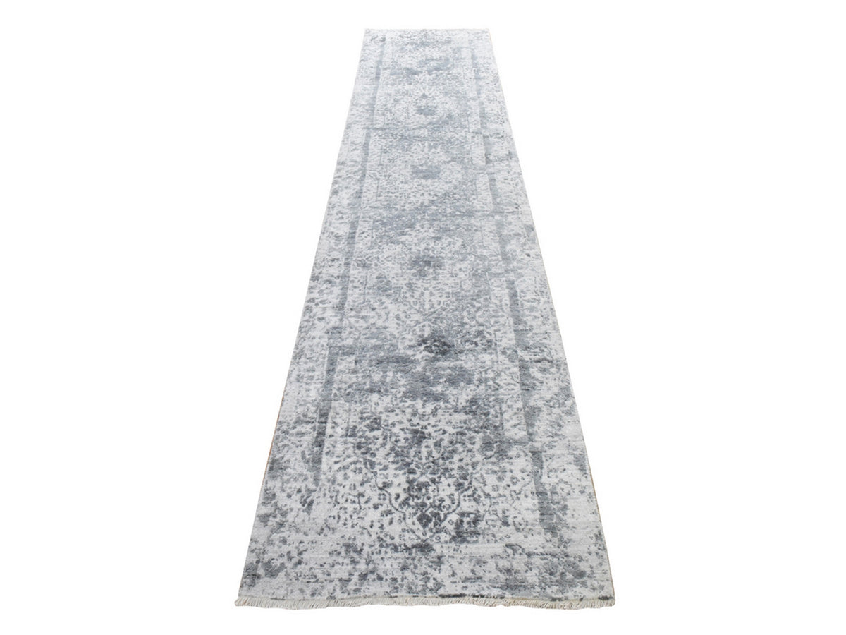 Persian Transitional hand-knotted wool/silk runner in Gray, 2'7" x 12', SKU O078934